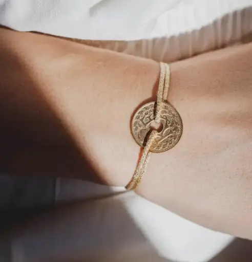 Bracelet Franc 10 cts d'or percé cordon doré