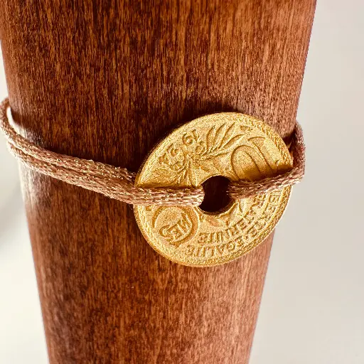 Bracelet Franc 10 cts d'or percé cordon pêche